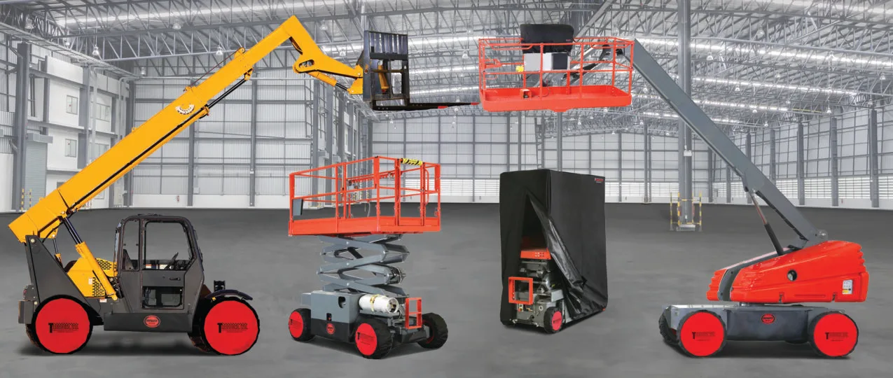 Machines on a clean warehouse floor protected with TireSocks floor protection
